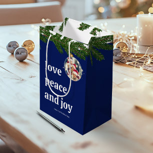Love Peace Joy Christmas Family Navy Blue Medium Gift Bag