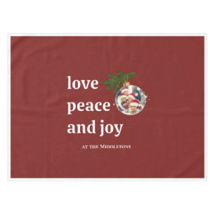 Love Peace Joy Christmas Family Photo Burgundy Red Tablecloth