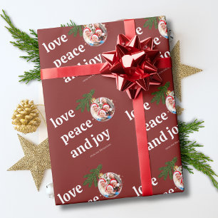 Love Peace Joy Christmas Family Photo Burgundy Wrapping Paper