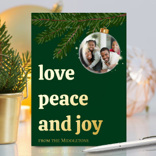 Love Peace Joy Christmas Forest Green Gold