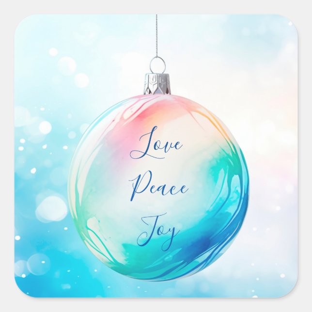 "Love Peace Joy" Christmas Ornament Sticker (Front)