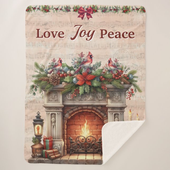 Love, Peace, Joy: Cosy Sherpa Blanket (Front)