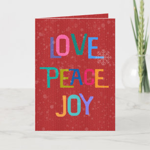 LOVE PEACE JOY Holiday Wishes Colourful Text Card