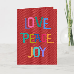 LOVE PEACE JOY Holiday Wishes Colourful Text Card