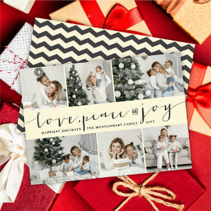 Love Peace Joy Ivory Band Modern 6 Photo Collage Holiday Card