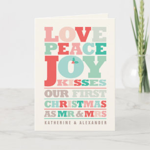 Love Peace Joy Kisses Colour Typography Christmas Holiday Card