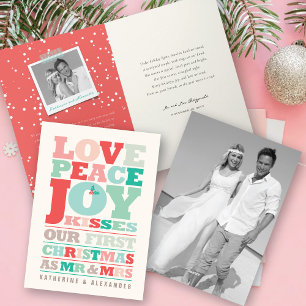 Love Peace Joy Kisses Colour Typography Christmas Holiday Card
