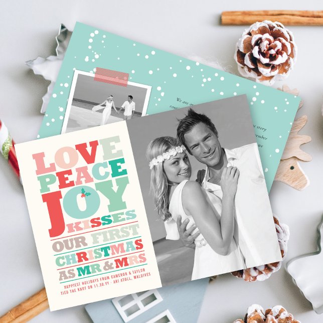 Love Peace Joy Kisses Colour Typography Christmas Holiday Card (Creator Uploaded)
