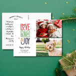 Love Peace Joy Modern Typography 2 Photo Holiday Postcard<br><div class="desc">Send out Christmas holiday Cheer with this festive postcard featuring your two photos and typography art that reads Love Peace Joy. The backside offers space for a typed note or delete to leave space for a handwritten note. Fun and festive yet simple and modern - a card that's sure to...</div>