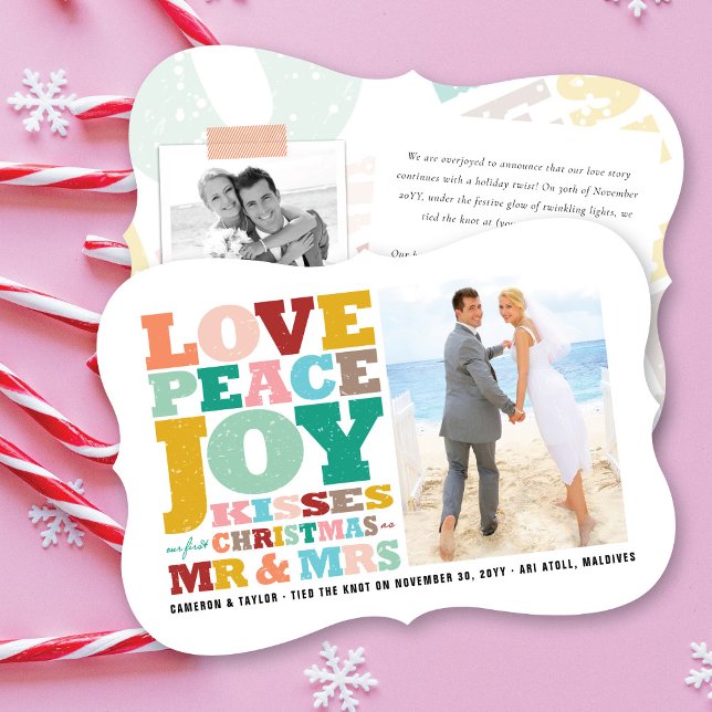 Love Peace Joy Mr & Mrs First Christmas Photo Holiday Card (Creator Uploaded)