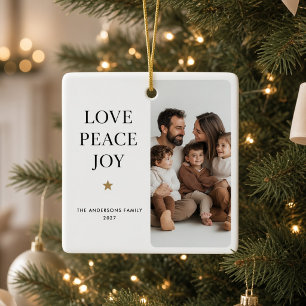Love Peace Joy Personalized Family Photo Christmas Ceramic Ornament