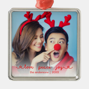 Love Peace Joy Photo Cute Red Christmas Metal Tree Decoration