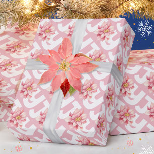 Love Peace Joy Pink Poinsettia Christmas Wrapping Paper