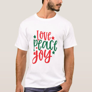 Love Peace Joy Red Green Typography T-Shirt