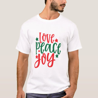 Love Peace Joy Red Green Typography T-Shirt