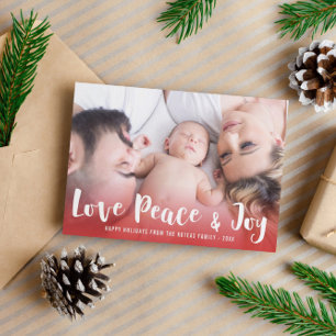 Love Peace & Joy Red Happy Holidays Photo Holiday Card