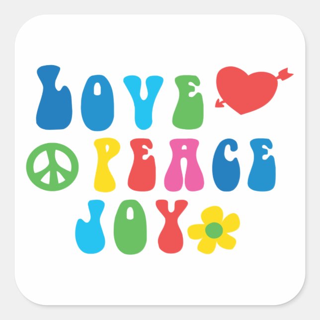 Love Peace Joy Square Stickers, Glossy Square Sticker (Front)