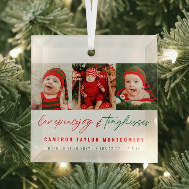 Love Peace Joy & Tiny Kisses Baby's 1st Christmas Glass Tree Decoration (Insitu)