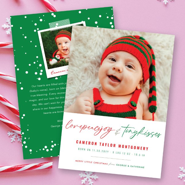 Love Peace Joy Tiny Kisses Baby's 1st Christmas Holiday Card (Creator Uploaded)