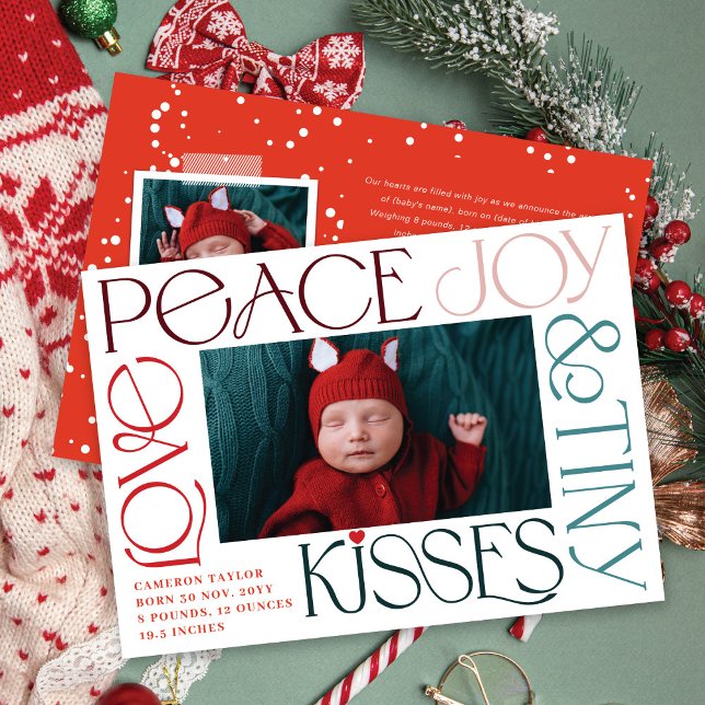 Love Peace Joy Tiny Kisses Baby's 1st Christmas Holiday Card (Creator Uploaded)