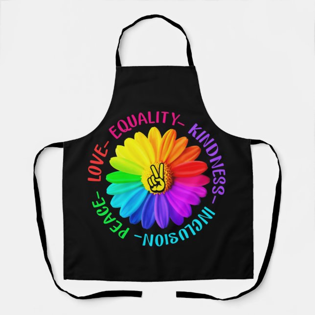 Love Peace Kindness Inclusion Peace Sign Daisy Apron (Front)