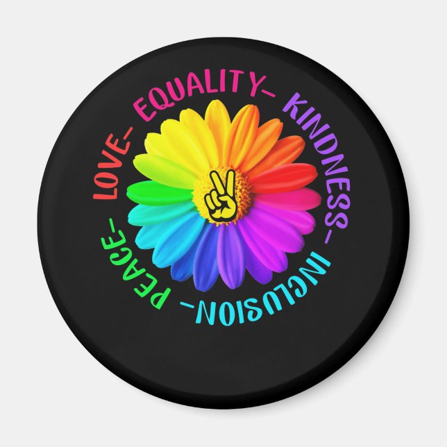 Love Peace Kindness Inclusion Peace Sign Daisy Magnet (Front)