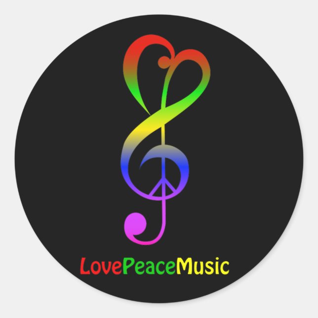 Love peace music hippie treble clef classic round sticker (Front)