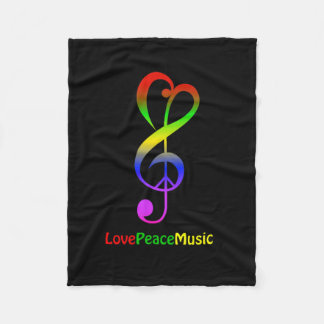 Love peace music hippie treble clef fleece blanket
