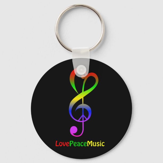Love peace music hippie treble clef key ring (Front)