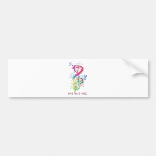 Love Peace Music Splatter swirls flowers birds Bumper Sticker (Front)