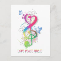 Love Peace Music Splatter swirls flowers birds