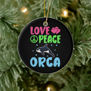 Love Peace Orca Cute Sea Animals Orca Lover Ceramic Tree Decoration