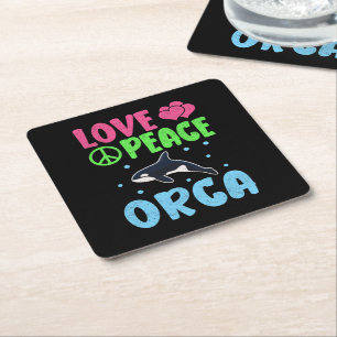Love Peace Orca Cute Sea Animals Orca Lover Square Paper Coaster