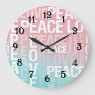 Love Peace Pink Aqua Ombre Large Clock