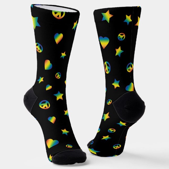 Love Peace Pride Rainbow Socks (Angled)