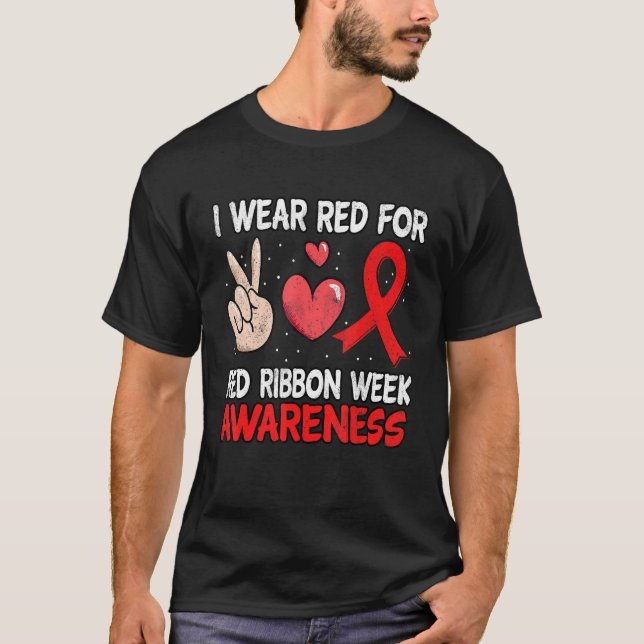 Love Peace Ribbon Week Awareness October I Wear Re T-Shirt (Front)