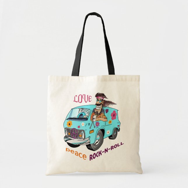 Love Peace Rock N Roll Tote Bag (Front)