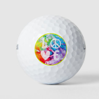 Love Peace Sign Heart Watercolor Rainbow Tie Dye Golf Balls