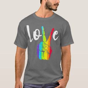 Love Peace Sign Rainbow LGBT Lesbian Gay Pride  T-Shirt