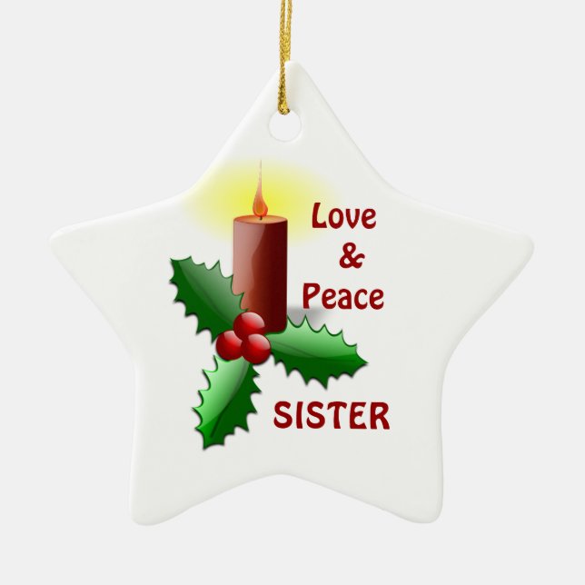 Love & Peace Sister - Candle & Flowers Ornament (Front)