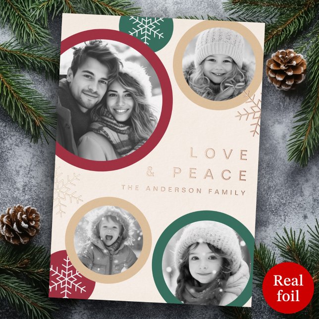 Love peace snowflakes Christmas photo holiday card (Love peace snowflakes Christmas photo holiday card)