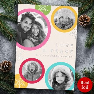 Love peace snowflakes colourful photo holiday card