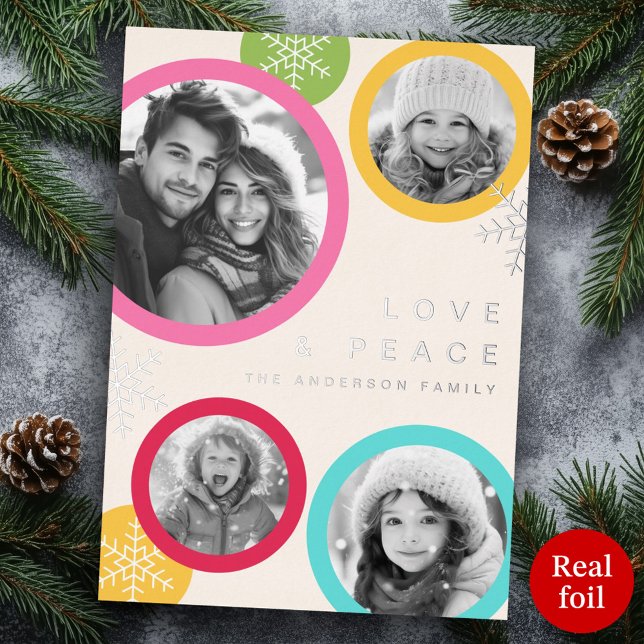 Love peace snowflakes colourful photo holiday card (Love peace snowflakes colorful photo holiday card)