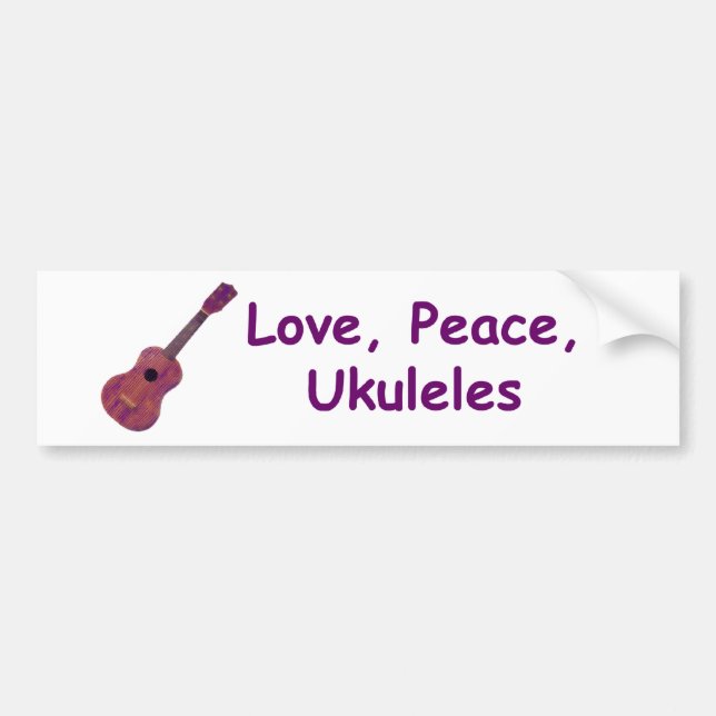 Love, Peace, Ukuleles Bumper Sticker (Front)