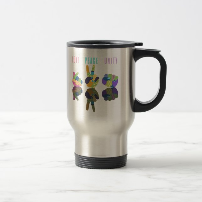 Love Peace Unity Hand Sign Travel Mug (Right)