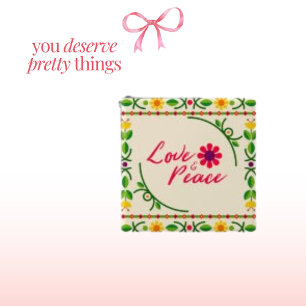 Love & Peace, Yellow Flower Leaves  Floral Frame 15 Cm Square Badge
