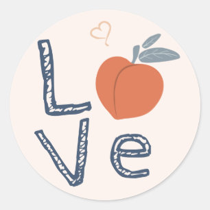 LOVE Peach design with heart shape Classic Round Sticker