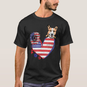 Love Pembroke Welsh Corgi America Flag Sunflower D T-Shirt