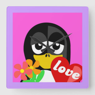 LOVE PENGUIN SQUARE WALL CLOCK