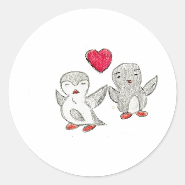 Love Penguins Classic Round Sticker (Front)